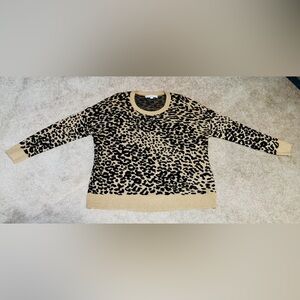LOFT Chocolate Brown and Tan Leopard Print Sweater